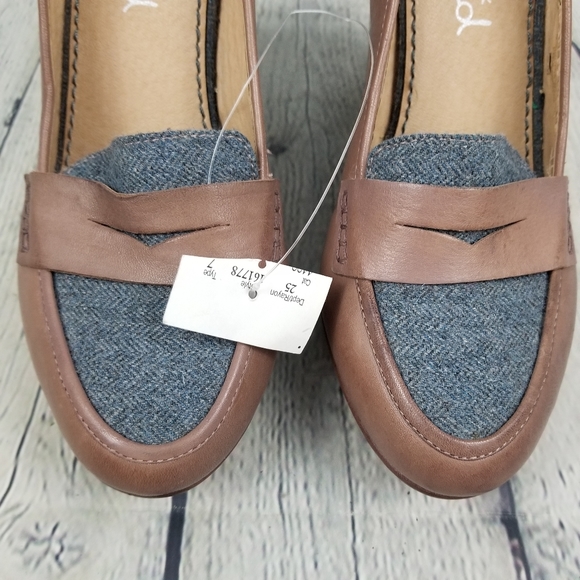 SPLENDID | herringbone fabric & leather slip-on wedge preppy loafers shoes - Picture 5 of 11
